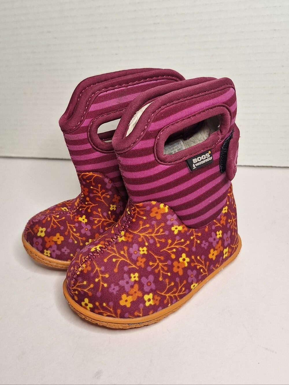 Bogs Durafresh Bog Snow Boot Infant Sz 4 Pink Puff Floral Winter Rain Handle